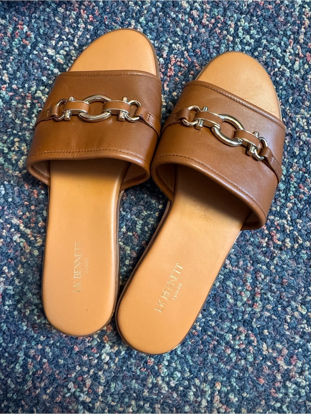LK Bennett Tan/Brown Leather Chain-Trim Slide Mules